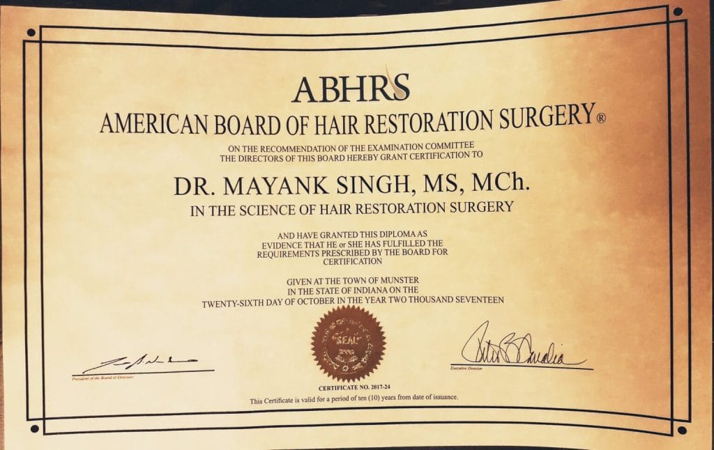 ABHRS Certified Hair Transplant Surgeon in Delhi