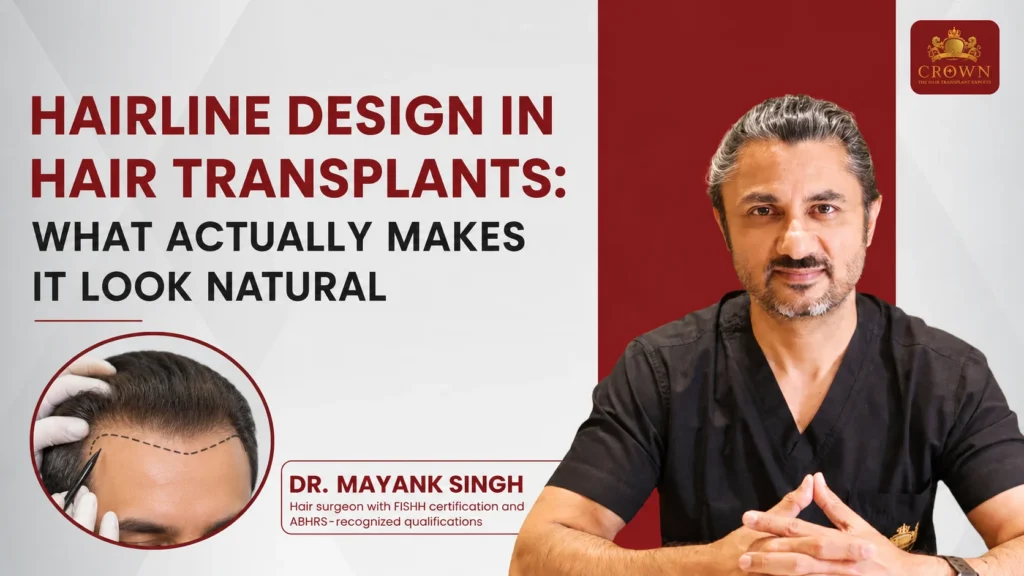 Hairline design during a hair transplant by Dr. Mayank Singh creating a natural-looking hairline with personalized facial proportions.