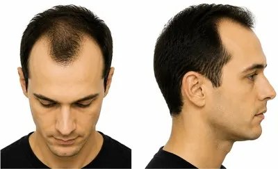 Norwood Scale Stage 4 male pattern baldness with receding hairline and thinning at the crown